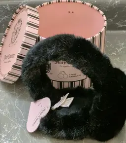 Juicy Couture Black Fuzzy Earmuffs W/ Striped Box NWT