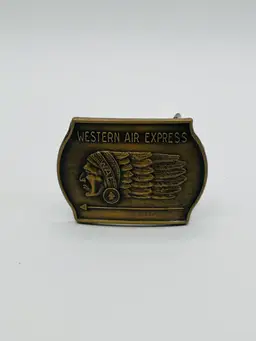 Western Air Express Belt Buckle (B8C) Bronzed Cast Metal WAE Indian Chief