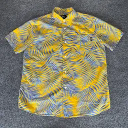 Stussy Hawaiian Shirt Mens Small Yellow Palm Leaf Button Up Short Sleeve Casual