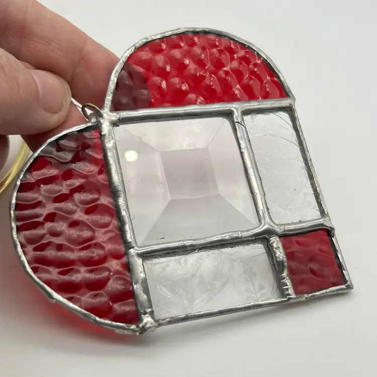 Stained Glass Red Clear Heart Sun-catcher Ornament Window Decor