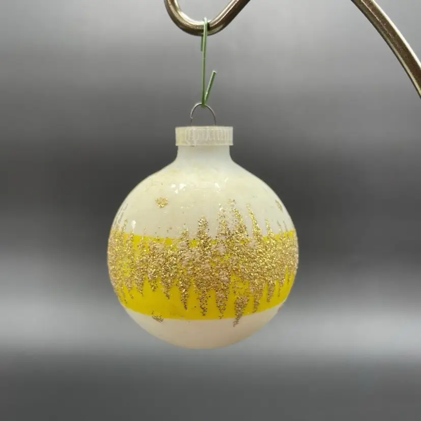 Frosted Gold Glitter Mercury Glass Christmas Ornament Made in Austria