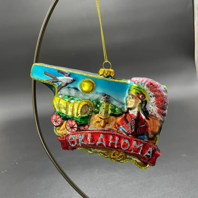 Blown Glass State of Oklahoma Hanging Christmas Ornament Holiday Decor