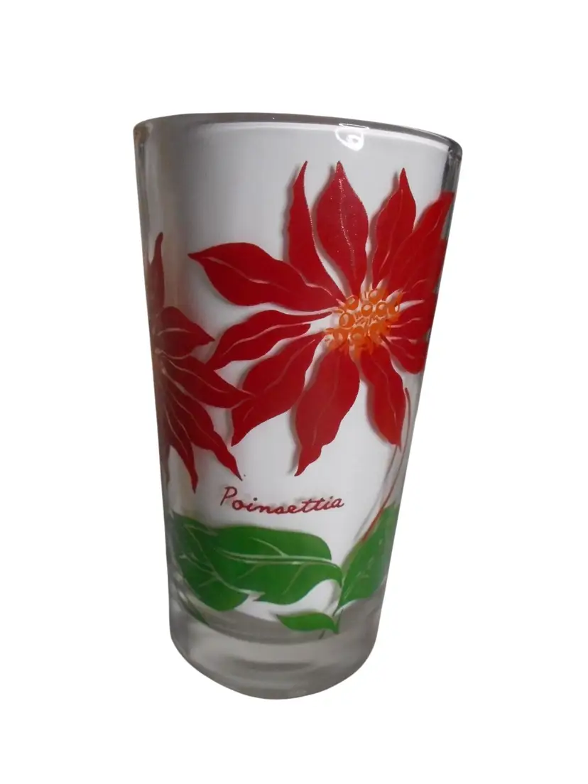 MCM Peanut Butter Juice Glass Tumbler Dark Red Poinsettia Estate find 5" #8
