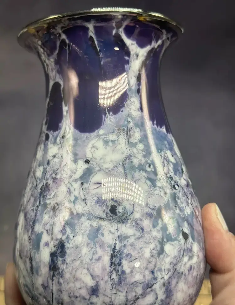 SALE Vintage Hutschenreuther Germany Marbled Stretch Vase Silver Trim Numbered