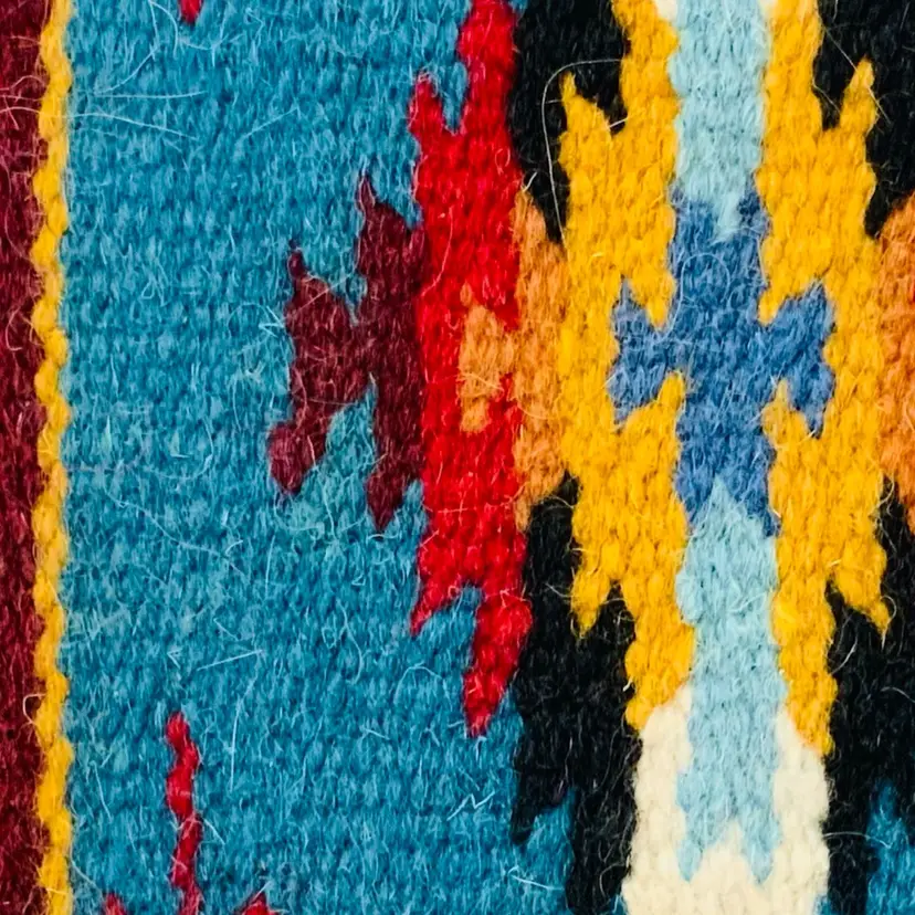 Vintage Natural Fibers Southwestern Motif Woven Wall Hanging or Placemat, Vintage Boho Woven Tapestry, 80's Woven Wall Hanging or Large Rug Made In India Featuring Arrow Heads And Four Directions Symbol Wall Art with Frame 10” By 10” Un-Framed