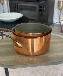 Set Of 2 Copper Saucepans 8” And 7.5” Portuguese