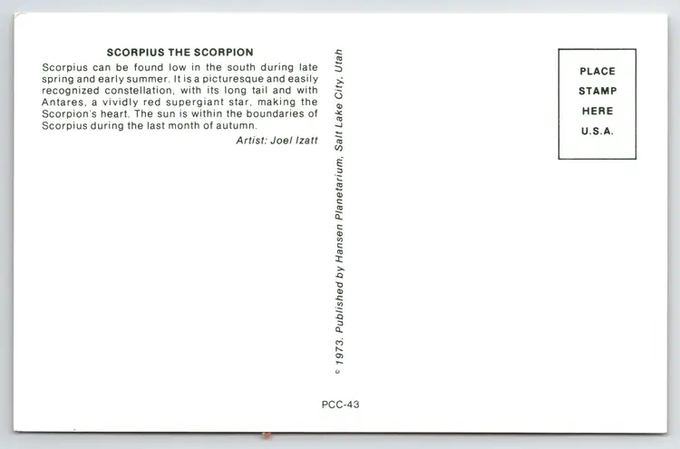 Postcard Scorpius the Scorpion Zodiac Sign Constellation Astronomy  - 14078