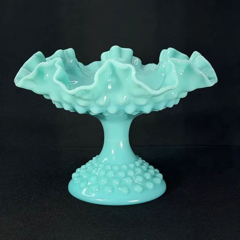 Fenton Pastel Turquoise Hobnail Compote