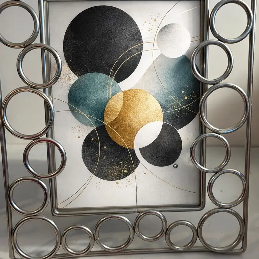 Metallic Picture Frame With Circles Around The Edges. 10X 8