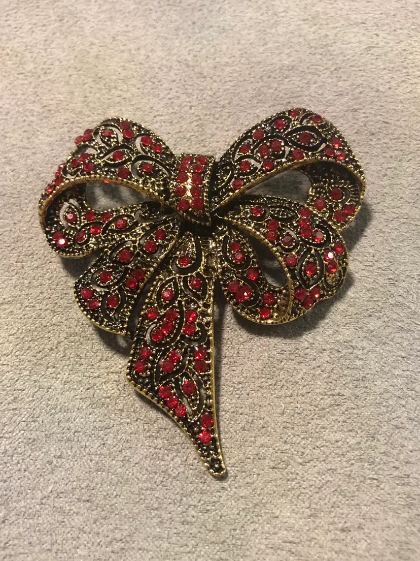 Large Jeweled Ribbon Bow Brooch