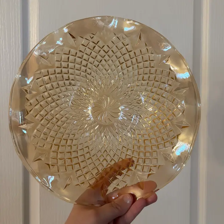 Vintage Indiana Glass Iridescent Marigold Carnival Glass Ruffled Diamond Point Bowl