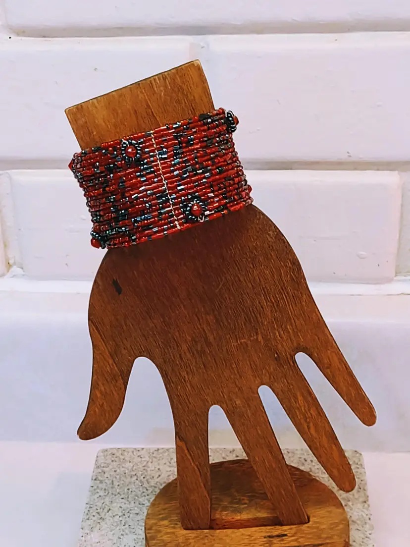 CARNELIAN & MARCASITE FAUX STONE BEAD BOHEMIAN WRAP BRACELET