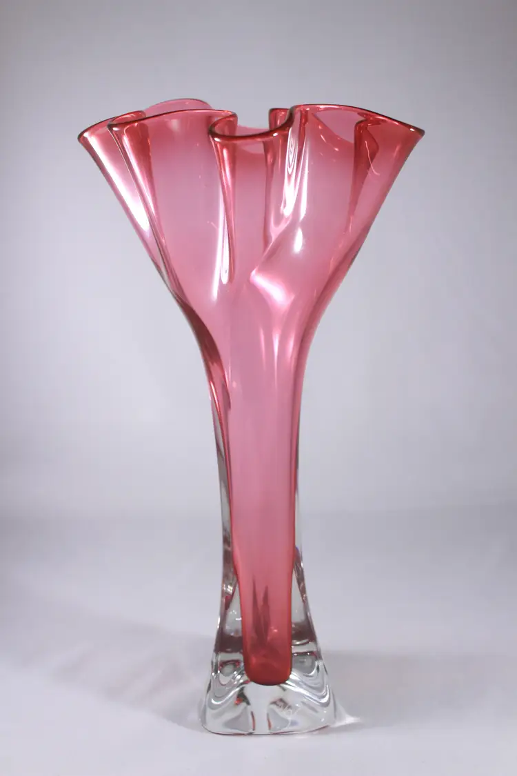 Jonathan Winfisky Handkerchief Cranberry Pink Art Glass Vase - Signed (1996)