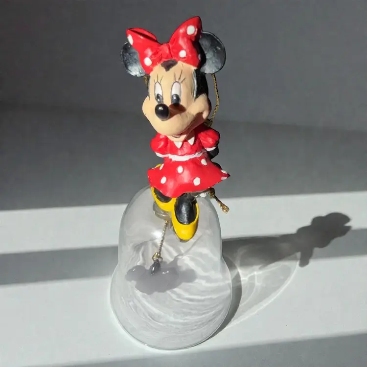 Vintage Christmas Ornament Enesco Disney Minnie Mouse Hanging Bell Glass 146781