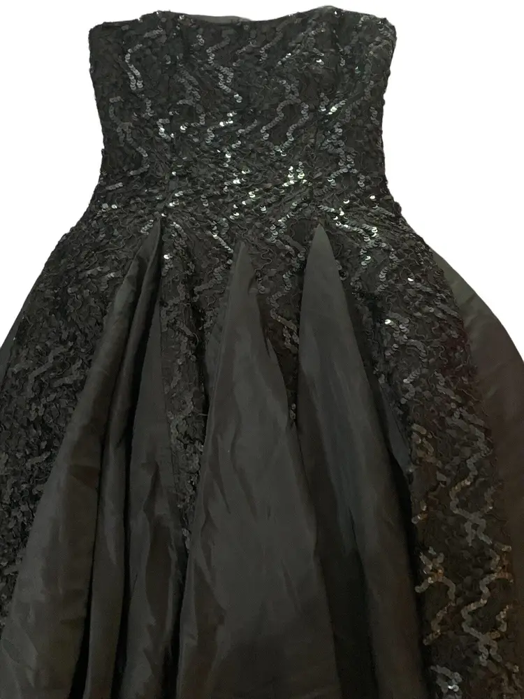 Vtg PANTAGIS 1980 Union Black Sequin Taffeta Full Circle Strapless Eve Gown 3/4