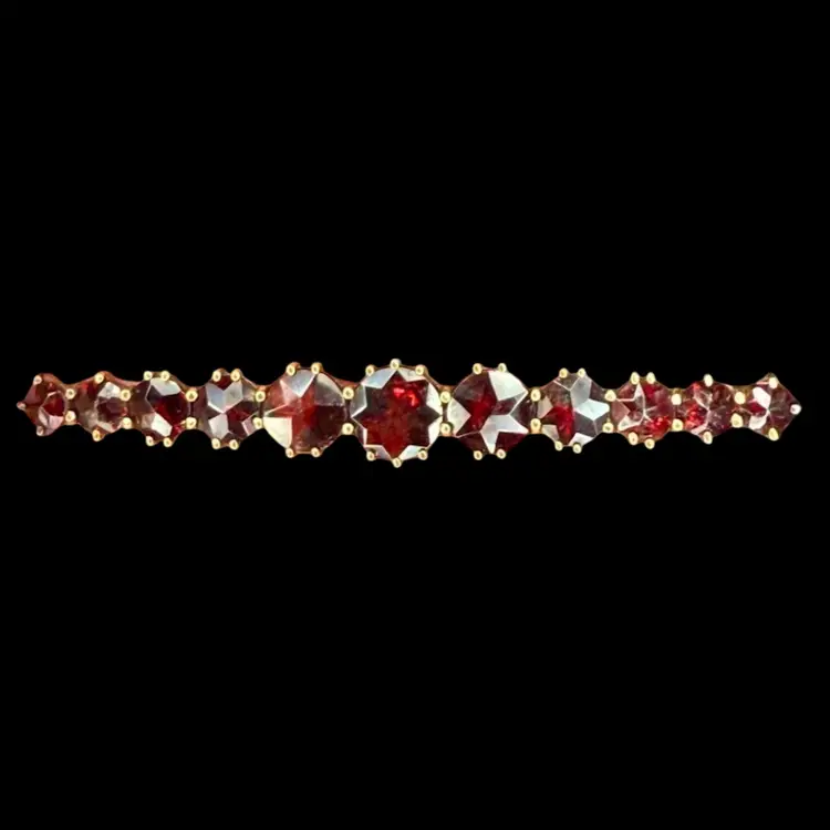 Antique Victorian RF Rudolf Fischer Signed Bohemian Garnet Brooch Trombone Clasp