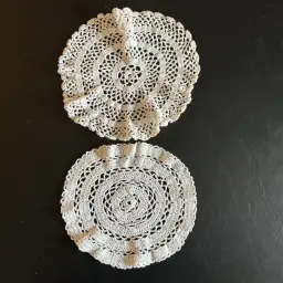 Vintage Crocheted White Doilies Circular 9”