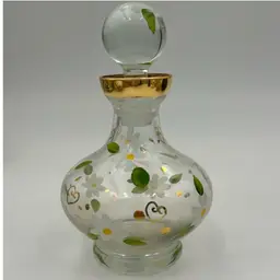 Royal Limited, Crystal Bottle With Stopper Made In Italy Hand Painted Daisy 🌼 Gold Gilded.