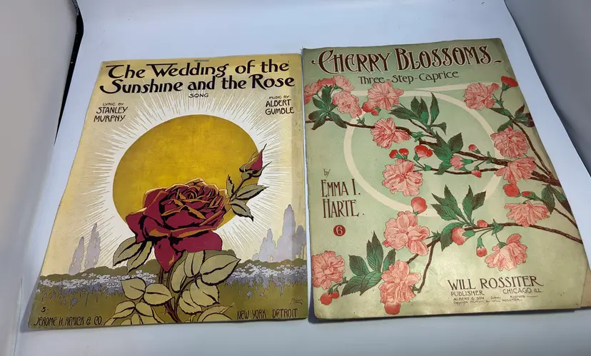 Antique Sheet Music 'The Wedding of the Sunshine and the Rose' & 'Cherry Blossoms'