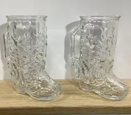 Vintage 1970’s Libbey Cowboy Boot Glass Mugs - Vintage Barware (L8)