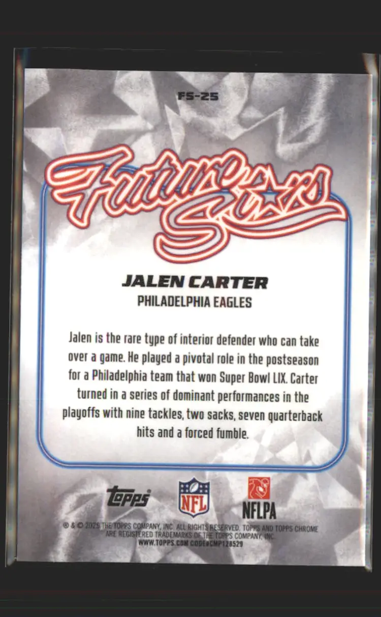 Jalen Carter 2025 Topps Chrome Future Stars #FS-25 - (138) - Philadelphia Eagles