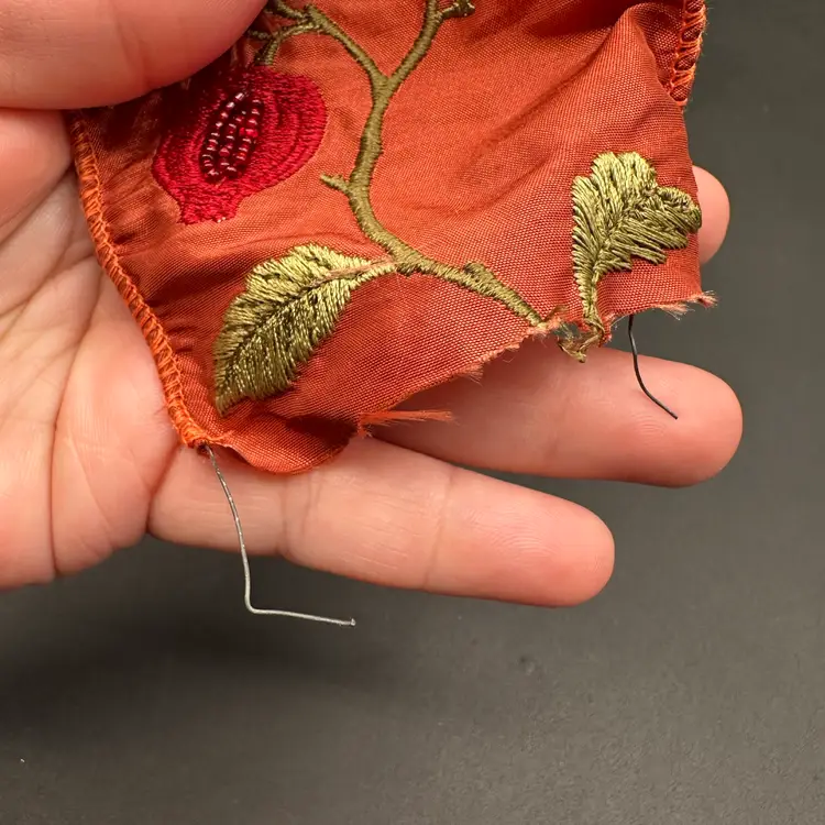 Glass Bead Embroidered Leafy Radish Beet Pattern, 3.25”W Wired Fabric
