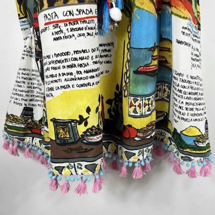 ANTICA SARTORIA Giacomo Cinque Size Large Colorful Cover Up Dress Poms Tassels