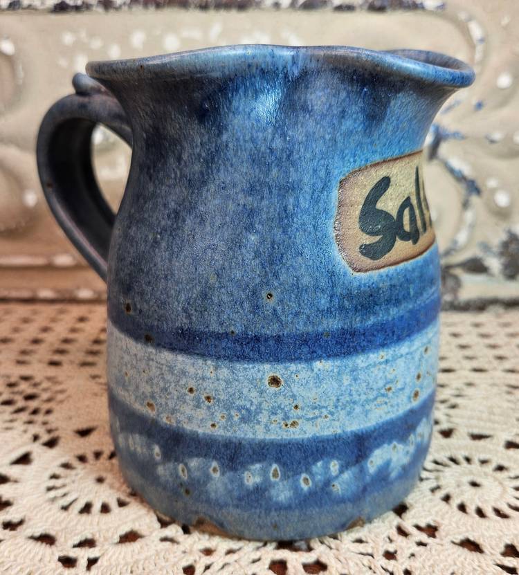 Signed Zappa Studio Pottery Colorado Hand Crafted Small Salsa Pitcher Blue White