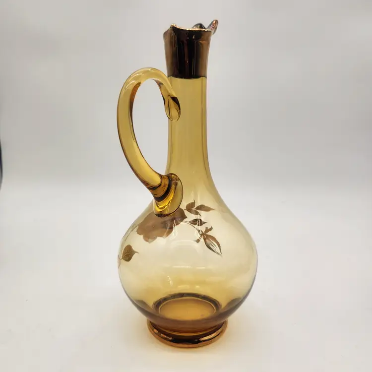 Vintage Moser MCM Limited Edition Amber Glass Decanter Gold Overlay Rose Floral