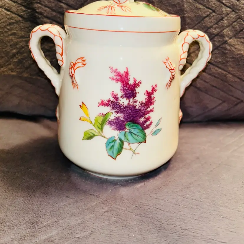 Vintage Haviland Limoges H&C Floral Sugar Bowl With Lid Rope Handles Rare