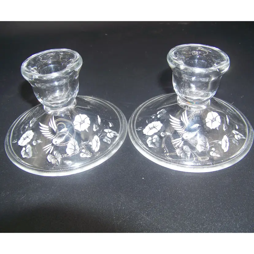 Vintage Avon Lead Crystal Hummingbird Taper Candleholders Set of 2