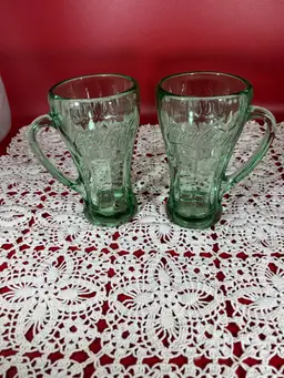 Vintage Set Of 2 Libby Green Coca Cola Mugs