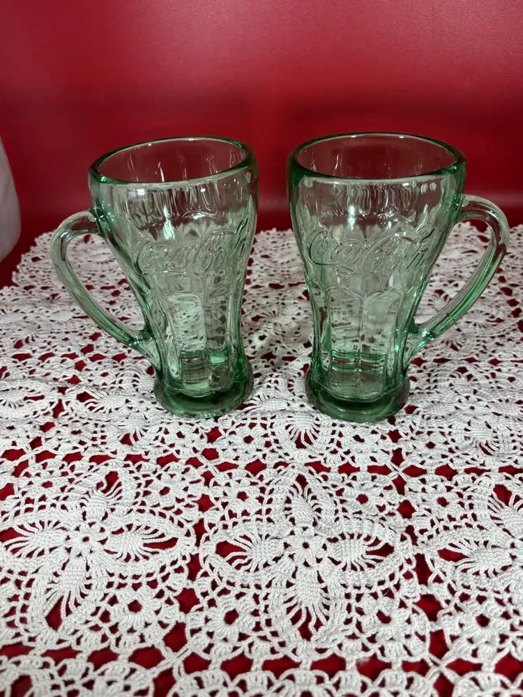 Vintage Set Of 2 Libby Green Coca Cola Mugs
