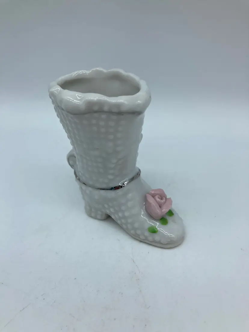 Vintage JAYS China Miniature Porcelain Boot: Pink Roses Decor