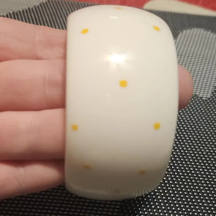 Vintage Retro Plastic Polkadot White Yellow Bangle Bracelet