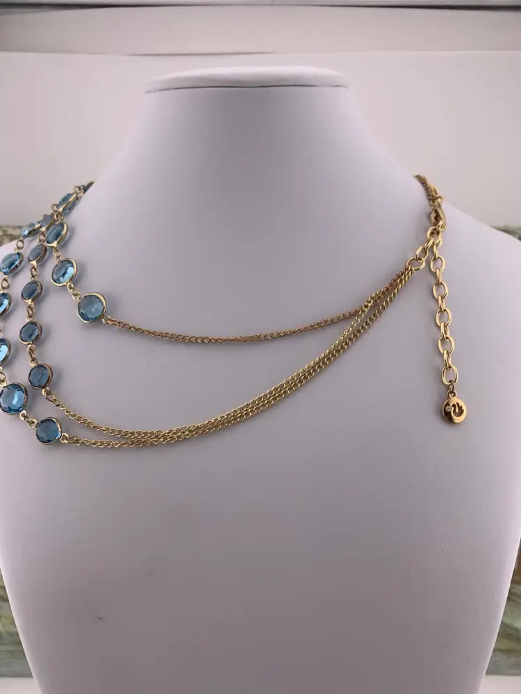 Swarovski Three Strand Turquoise Crystal Stations Gold Tone