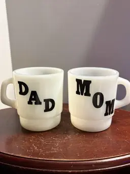 1970s Mom And Dad Milk Glass Coffee Mugs
