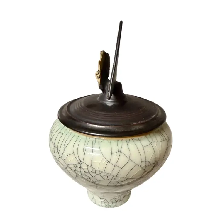 ‘95 Andrew MacCorkindale Signed Raku Ceramic Porcelain Vessel Art Pottery W/ Lid