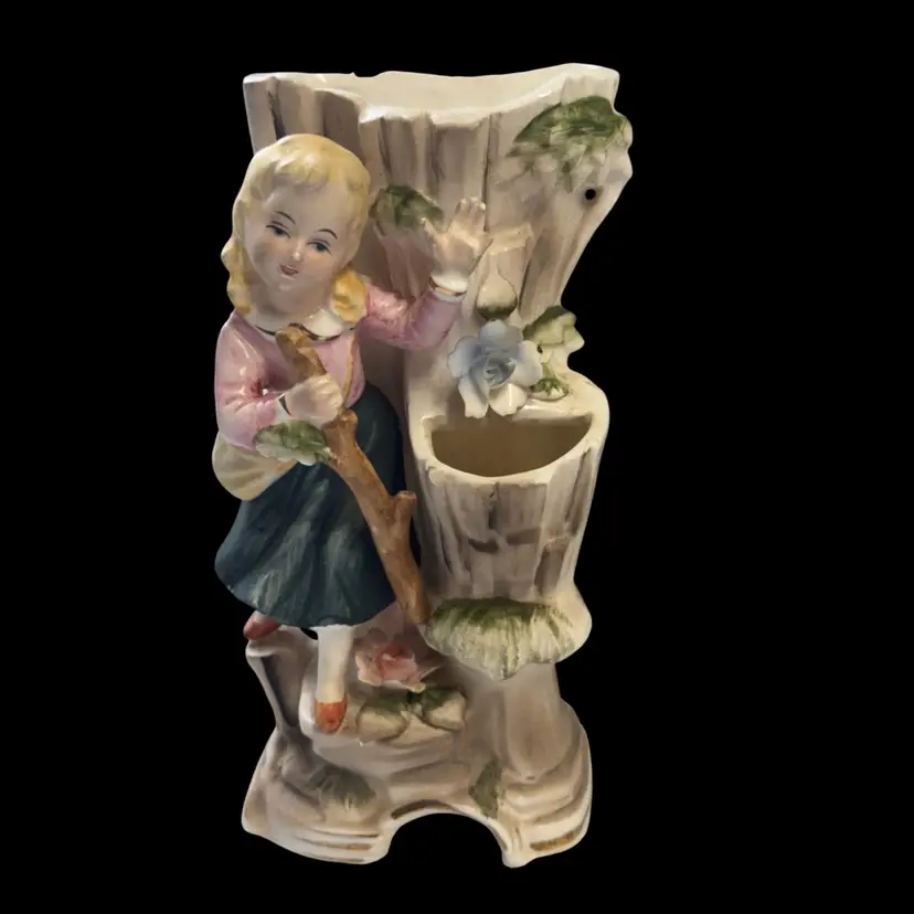 Antique Victorian Girl Ceramic Vase, Pinky Finger Broken As Pictured