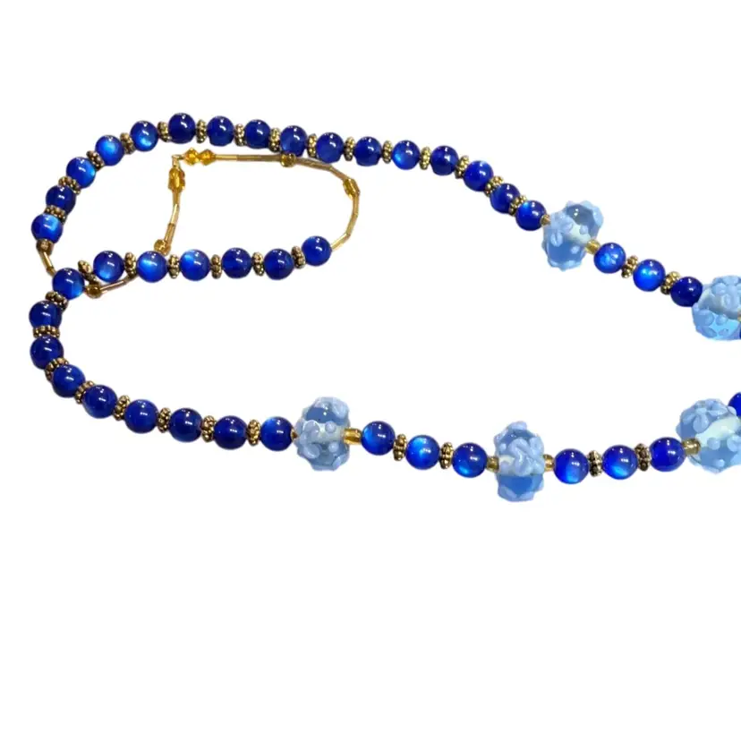 Wedding Cake Glass Beads With Iridescent Blue Beads Maybe Plastic