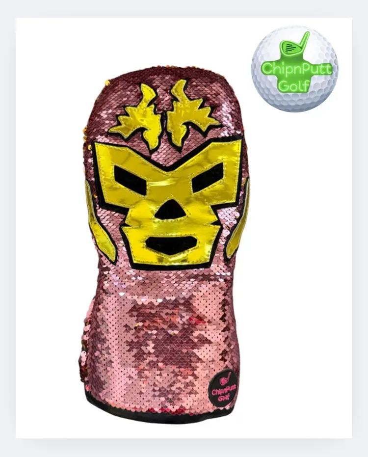 🔥New ChipnPutt Luchador reversible Gold/ Pink handmade Sequins Driver Headcover!🔥