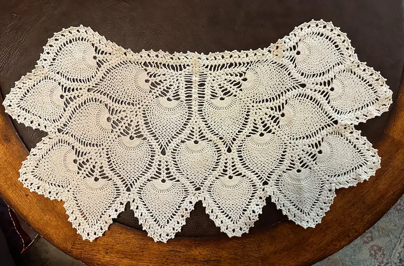 Vintage Antique BOHO Grannycore Crocheted Tablecover 12” X 26”