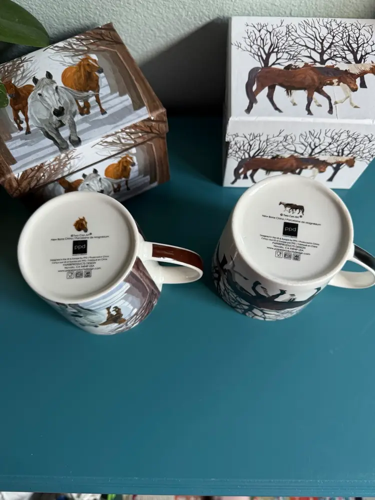 New in Box: 2  Can Art "Winter Horses" Holiday Coffee Mugs 13.5 oz PPD