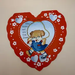 Vintage Valentine Jump Rope Puppy Die Cut Heart Card - Used