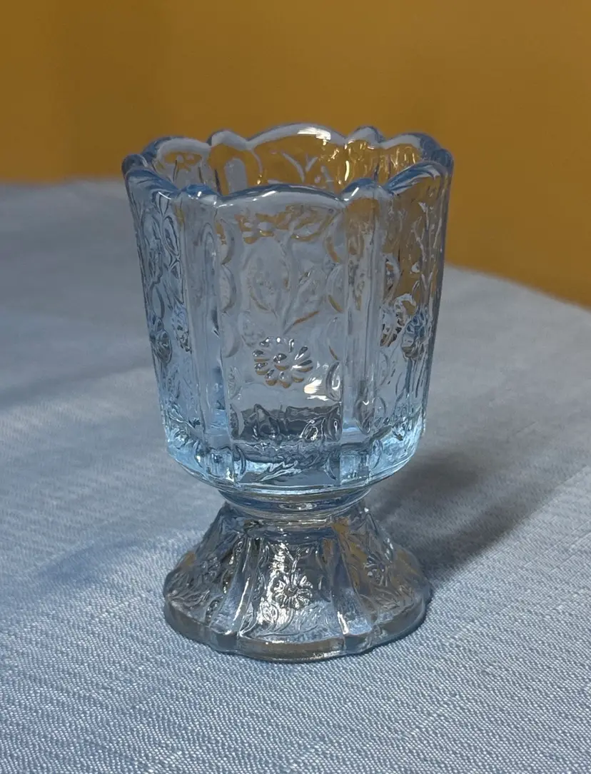 Fenton Glass Ice Blue Paneled Daisy Toothpick Holder #8924