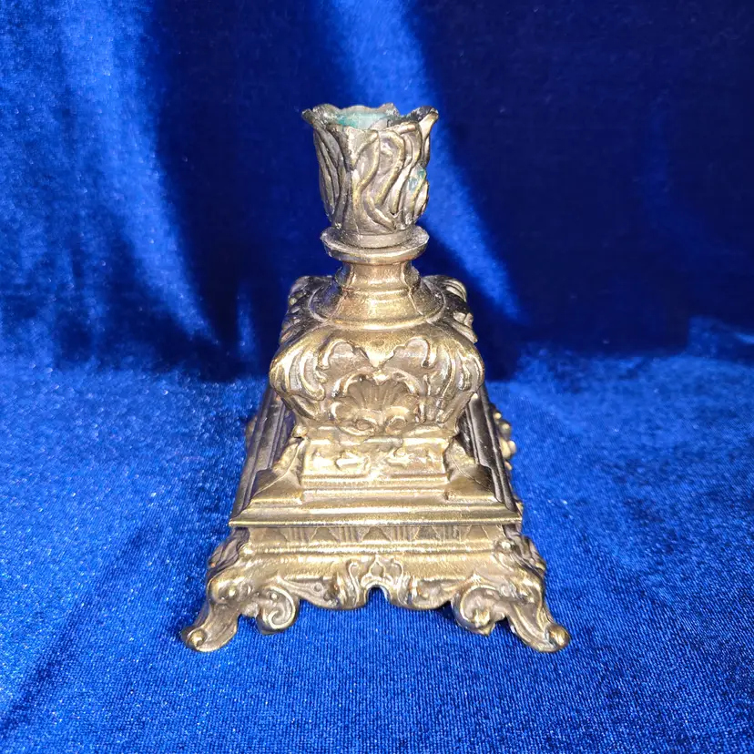 199  Brass Baroque Candlestick Ornate Detailed VTG