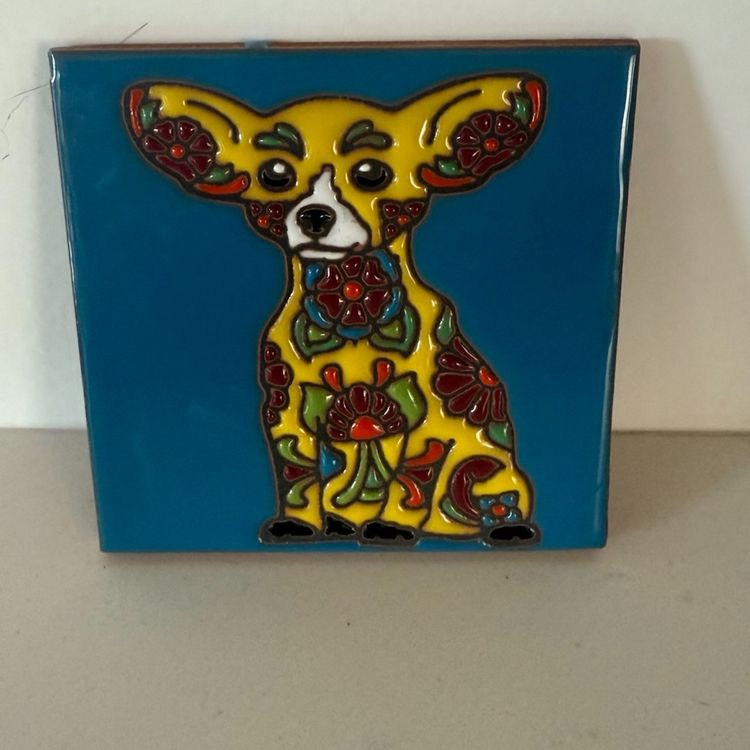 Talavera Chihuahua Dog Tile Coaster 4”