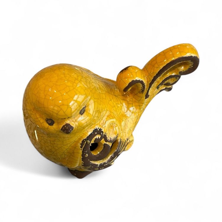 Crackle Rustic Mustard Yellow Ceramic Bird Figurine