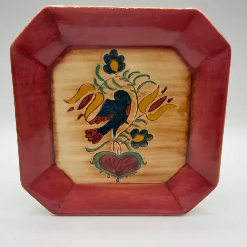 Pennsbury Pottery Square Wall Pocket Florals Blue Bird