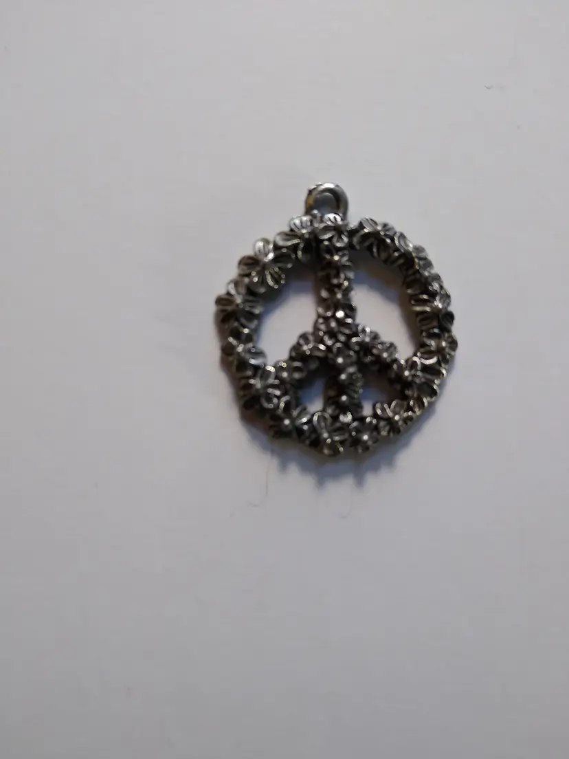 Floral Peace Sign Pendant Charm Silver Tone Fashion Jewelry Hippie Boho Style